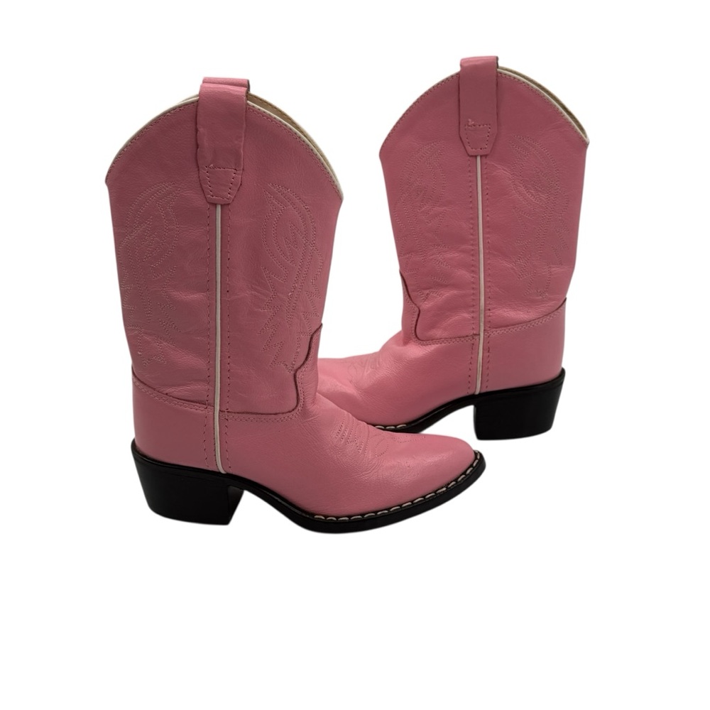 Old West Pink Leather Western Pointed Toe Cowboy Boots Size 4 Kid’s
